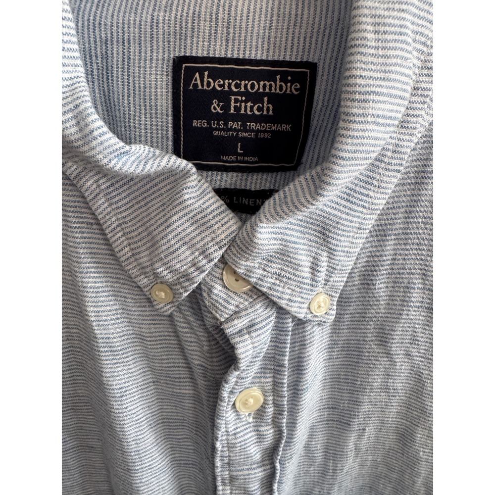 Abercrombie Fitch Mens Long Sleeve Button Up‎ Shirt Blue Stripe Size L